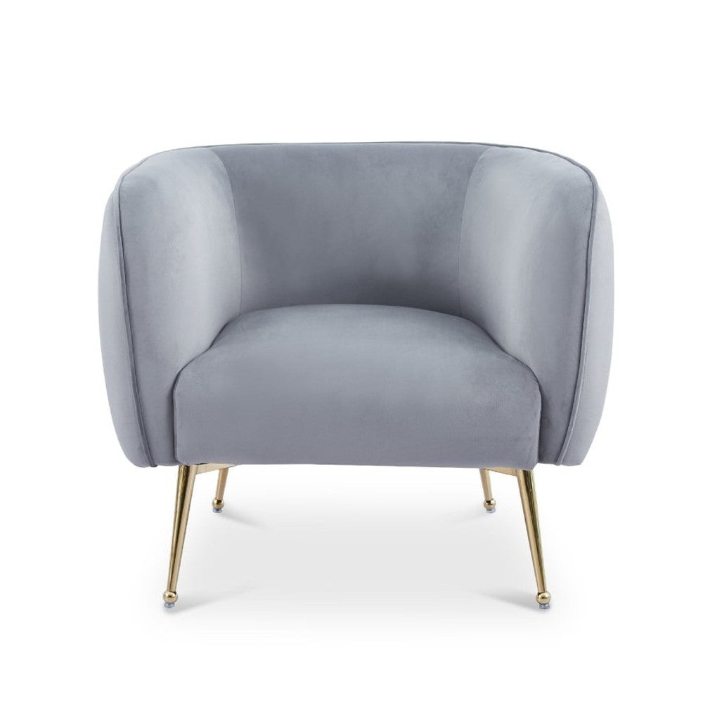 Fauteuil cabriolet velours gris pieds doré — Perry - Vue 3