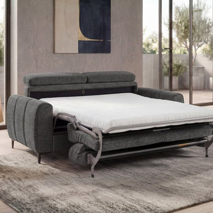 Canapé convertible 3 places velours texturé gris — Caleb