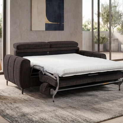 Canapé convertible 3 places velours texturé marron — Caleb