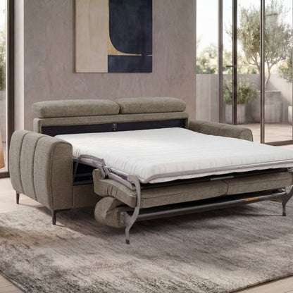 Canapé convertible 3 places velours texturé taupe — Caleb