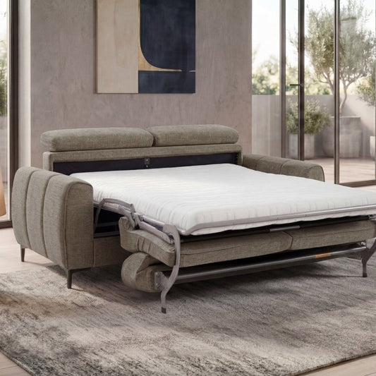 Canapé convertible 3 places velours texturé taupe — Caleb