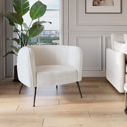 Fauteuil cabriolet velours beige pieds noir — Perry - Vue 1