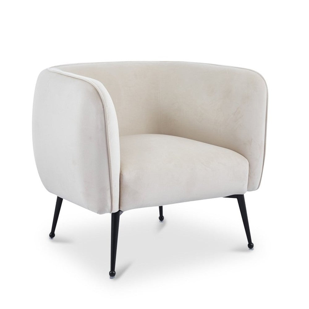 Fauteuil cabriolet velours beige pieds noir — Perry - Vue 2