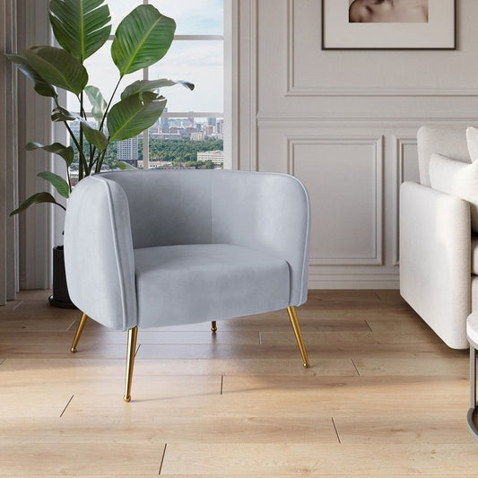 Fauteuil cabriolet velours gris pieds doré — Perry - Vue 1