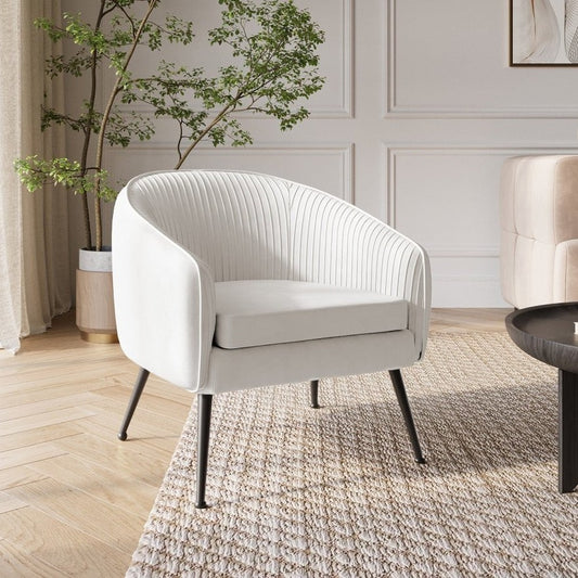 Fauteuil cabriolet velours beige pieds noir — Trecy 