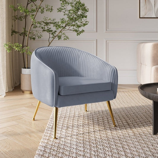 Fauteuil cabriolet velours gris pieds doré — Trecy 