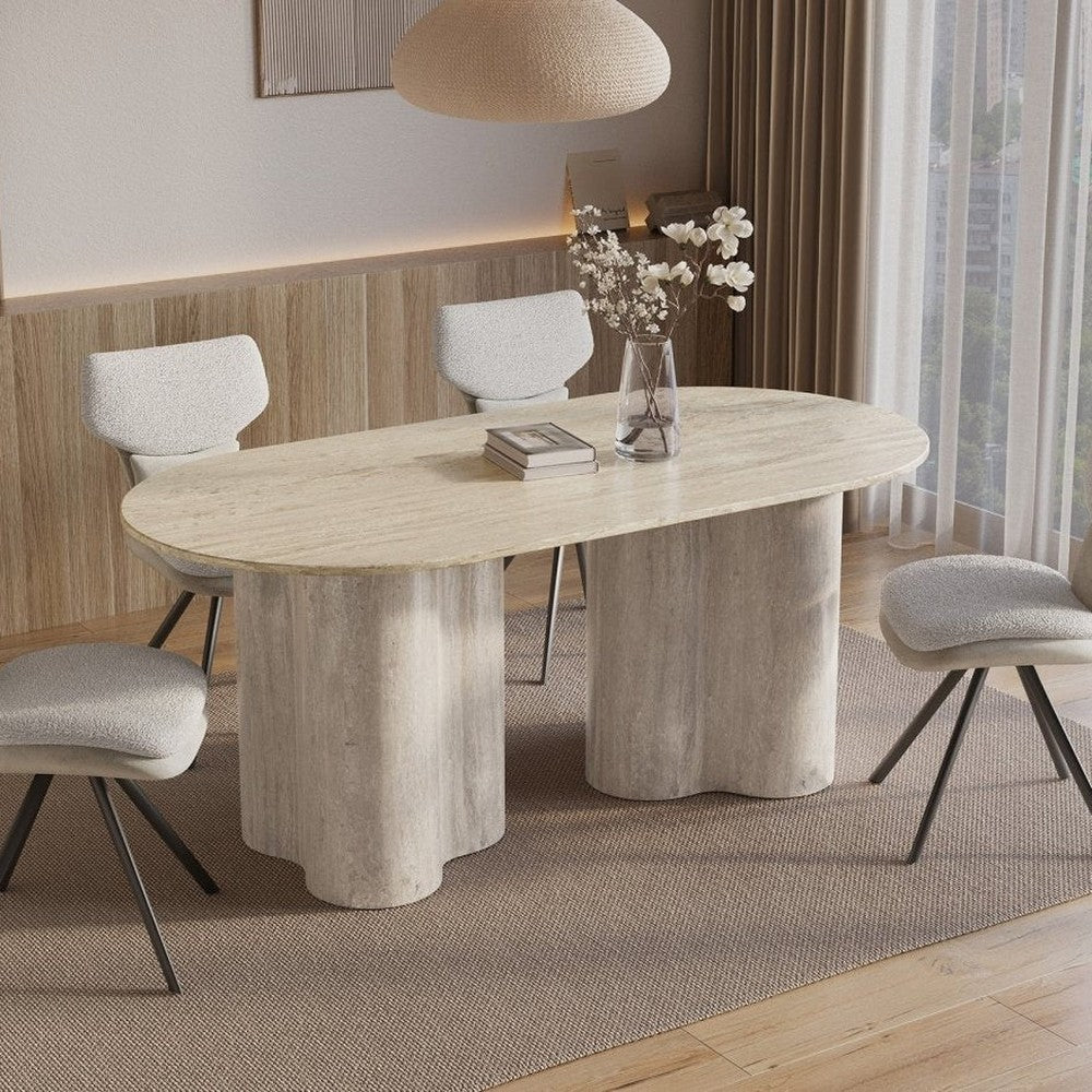 Table marbre composite beige pieds organiques 6 personnes — Vanina
