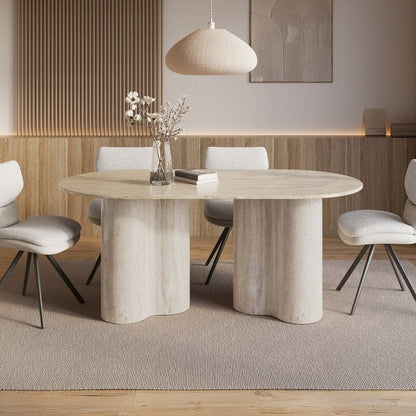 Table marbre composite beige pieds organiques 6 personnes — Vanina