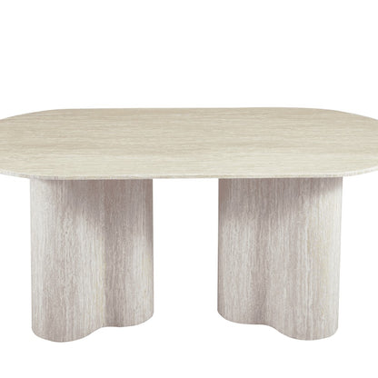 Table marbre composite beige pieds organiques 6 personnes — Vanina