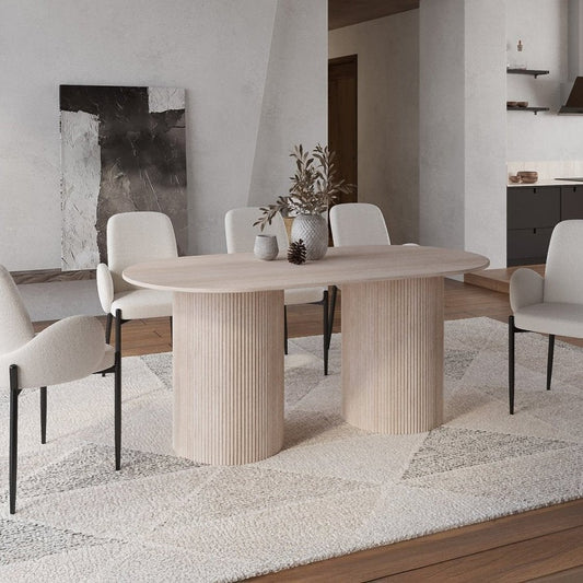 Table ovale marbre composite beige 6 personnes — Dhara