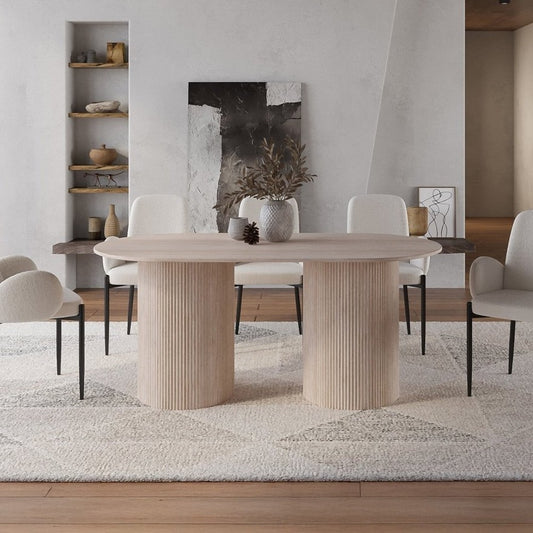 Table ovale marbre composite beige 6 personnes — Dhara